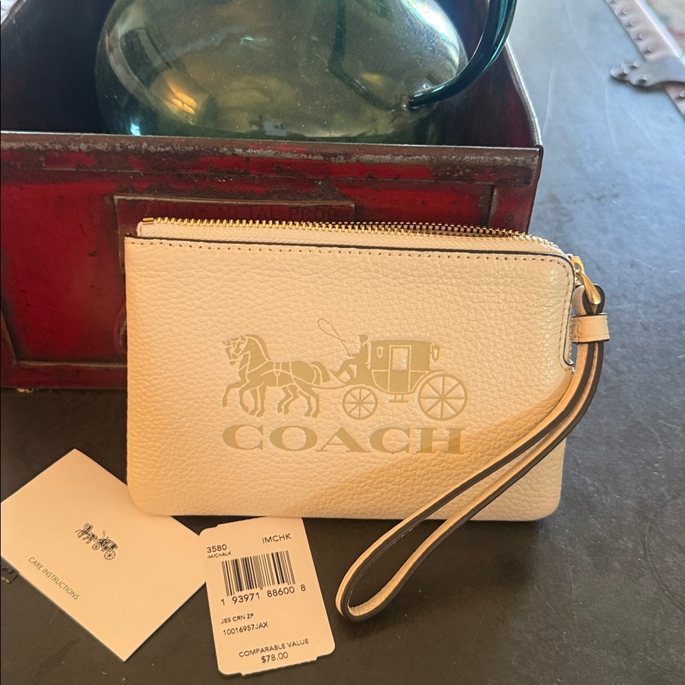 Coach Ivory Wristlet with Logo